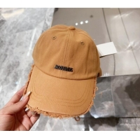 Buy Fashionable Jacquemus Canvas Baseball Hat with Fringe and Strap J3001 Light Brown 2024