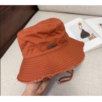 Inexpensive Jacquemus Canvas Bucket Hat with Fringe and Strap J3002 Dark Orange 2025