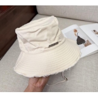 Top Design Jacquemus Canvas Bucket Hat with Fringe and Strap J3002 Ivory White 2025