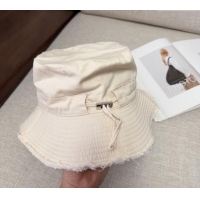 Top Design Jacquemus Canvas Bucket Hat with Fringe and Strap J3002 Ivory White 2025