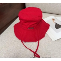 Well Crafted Jacquemus Canvas Bucket Hat with Fringe and Strap J3002 Bright Red 2025