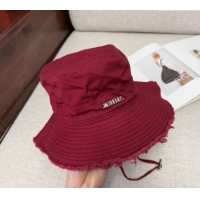 Low Price Jacquemus Canvas Bucket Hat with Fringe and Strap J3002 Dark Red 2025