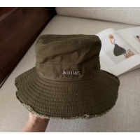 Grade Quality Jacquemus Canvas Bucket Hat with Fringe and Strap J3002 Green 2025