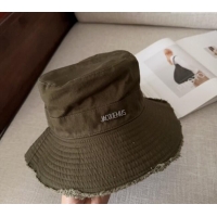 Grade Quality Jacquemus Canvas Bucket Hat with Fringe and Strap J3002 Green 2025