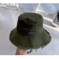 Best Price Jacquemus Canvas Bucket Hat with Fringe and Strap J3003 Green 2024