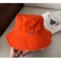Shop Best Jacquemus Canvas Bucket Hat with Fringe and Strap J3003 Bright Orange 2025