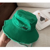 Famous Brand Jacquemus Canvas Bucket Hat with Fringe and Strap J3003 Green 2025