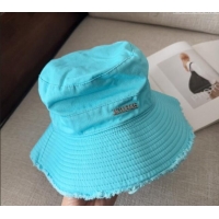 Most Popular Jacquemus Canvas Bucket Hat with Fringe and Strap J3003 Light Blue 2025