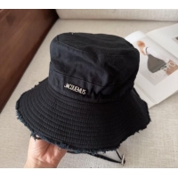 Top Grade Jacquemus Canvas Bucket Hat with Fringe and Strap J3003 Black 2025