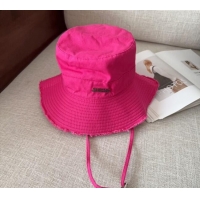 Luxury Cheap Jacquemus Canvas Bucket Hat with Fringe and Strap J3003 Dark Pink 2025