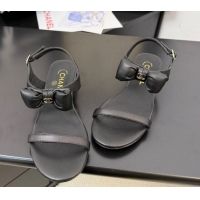 Luxury Chanel Lambskin Heel Sandals 4cm with Bow Black 2025 G46193