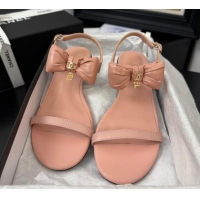 Most Popular Chanel Lambskin Heel Sandals 4cm with Bow Pink2 2025 G46193