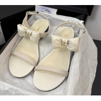 Charming Chanel Lambskin Heel Sandals 4cm with Bow White 2025 G46193