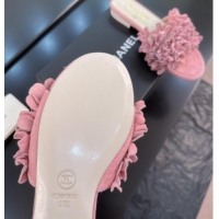 Perfect Chanel Suede & Strass Flat Slides Sandal with Bloom G46231 Light Pink