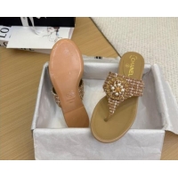 Shop Cheap Chanel Tweed Flat Slide Sandals with Circle Charm Apricot 2025 CH041603