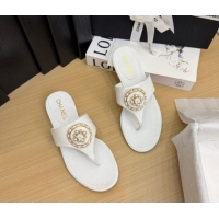 Good Product Chanel Calfskin Flat Slide Sandals with Circle Charm White 2025 CH041603
