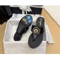 Popular Style Chanel Calfskin Flat Slide Sandals with Circle Charm Black 2025 CH041603