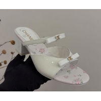 Unique Style Chanel Patent Calfskin Heel Slides Sandal with Bow White 2025 CH041604