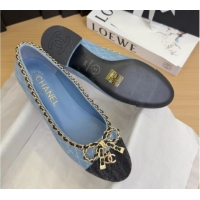 Good Looking Chanel Quilted Denim Pumps with Chain Bow Light Blue 2025 CH041605