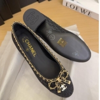 Luxurious Chanel Quilted Denim Pumps with Chain Bow Black 2025 CH041605