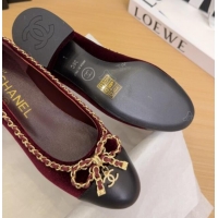 Sophisticated Chanel Velvet Pumps with Chain Bow Burgundy 2025 CH041605