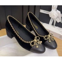 Buy Discount Chanel Velvet Pumps with Chain Bow Black 2025 CH041605
