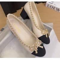 Top Design Chanel Calfskin Pumps with Chain Bow White 2025 CH041605