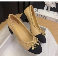 Duplicate Chanel Calfskin Pumps with Chain Bow Beige 2025 CH041605