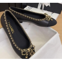 Cheap Price Chanel Calfskin Ballet Flats with Chain Bow Black 2025 CH041605