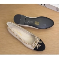 Stylish Chanel Calfskin Ballet Flats with Chain Bow White 2025 CH041605