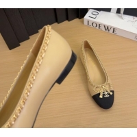 Shop Duplicate Chanel Calfskin Ballet Flats with Chain Bow Beige 2025 CH041605