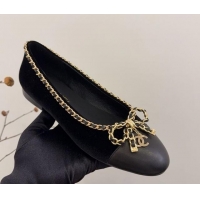 Trendy Design Chanel Velvet Ballet Flats with Chain Bow Black 2025 CH041605