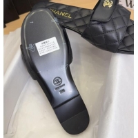 Stylish Chanel Lambskin Flat Slides Sandal with CC Foldover Black 2025 CH041606