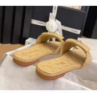 Shop Duplicate Chanel Lambskin Flat Slides Sandal with CC Foldover Beige 2025 CH041606