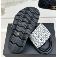 Big Discount Chanel Printed Canvas Pillow Flat Slides Sandal Black 2025 CH041607 