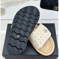 Cheap Price Chanel Printed Canvas Pillow Flat Slides Sandal Beige 2025 CH041607