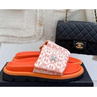 1:1 aaaaa Chanel Printed Canvas Pillow Flat Slides Sandal Orange 2025 CH041607