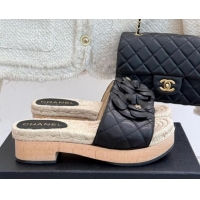 Sumptuous Chanel Calfskin Platform Slides Sandal 4cm with Camellia Black 2025 CH041608