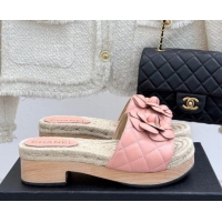Trendy Design Chanel Calfskin Platform Slides Sandal 4cm with Camellia Light Pink 2025 CH041608