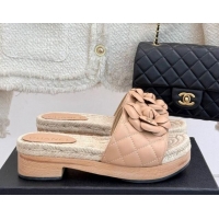 Hot Style Chanel Calfskin Platform Slides Sandal 4cm with Camellia Beige 2025 CH041608