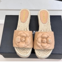 Hot Style Chanel Calfskin Platform Slides Sandal 4cm with Camellia Beige 2025 CH041608