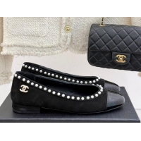 Charming Chanel Suede & Patent Calfskin Ballet Flats with Pearls Black 2025 CH041609