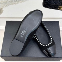 Charming Chanel Suede & Patent Calfskin Ballet Flats with Pearls Black 2025 CH041609