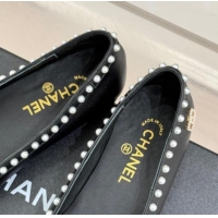 Stylish Chanel Lambskin & Patent Calfskin Ballet Flats with Pearls Black 2025 CH041609