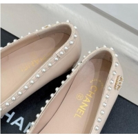 Stylish Chanel Lambskin & Patent Calfskin Ballet Flats with Pearls Light Pink 2025 CH041609