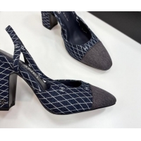 Perfect Chanel Quilted Denim Classic Slingback Pumps 10cm Dark Blue 2025 G45509