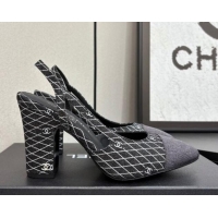 Fashion Chanel Quilted Denim Classic Slingback Pumps 10cm Black 2025 G45509