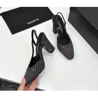 Fashion Chanel Quilted Denim Classic Slingback Pumps 10cm Black 2025 G45509
