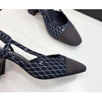 Grade Chanel Quilted Denim Classic Slingback Pumps 6cm Dark Blue 2025 G31318