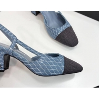 Best Grade Chanel Quilted Denim Classic Slingback Pumps 6cm Light Blue 2025 G31318